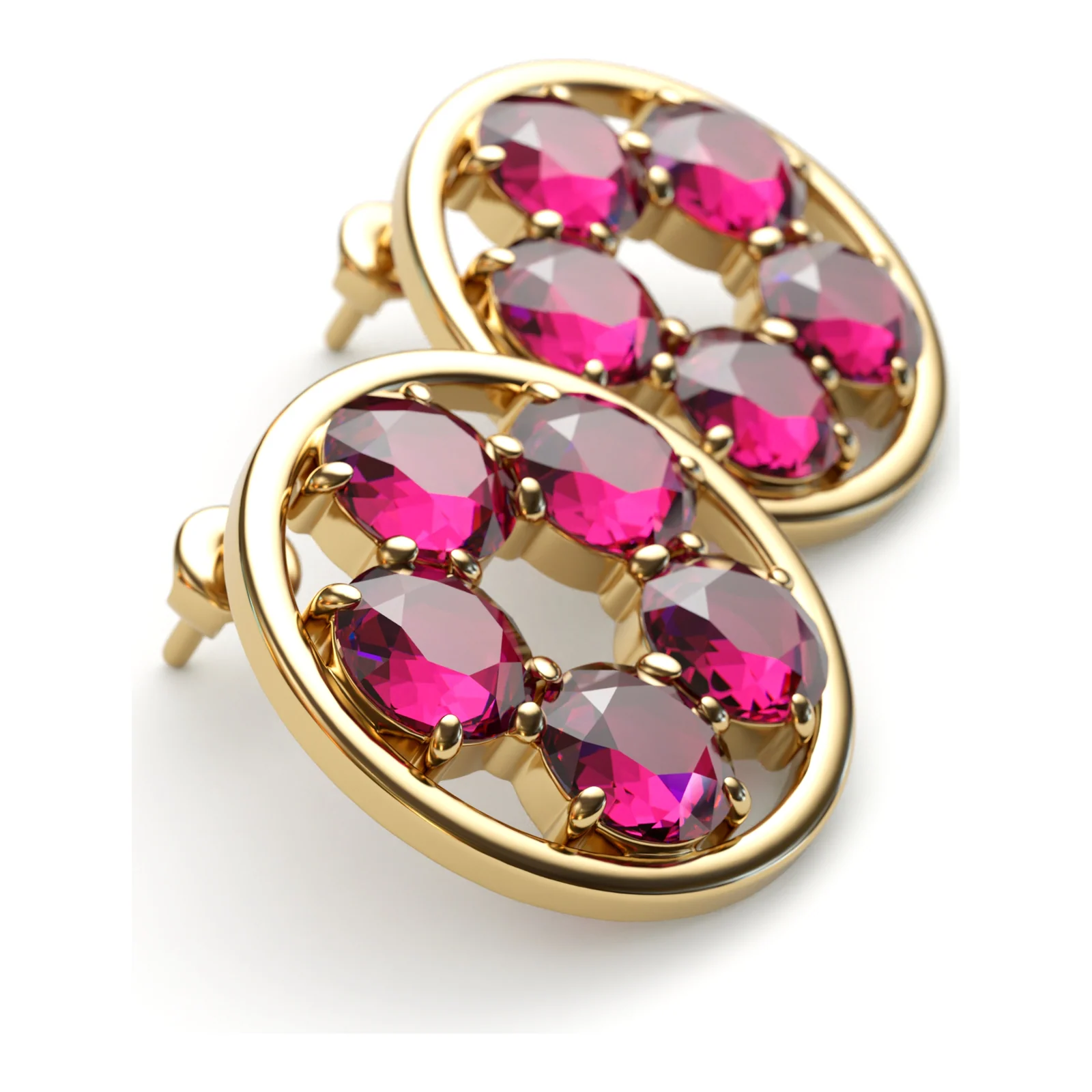 Ruby cluster earrings in yellow gold