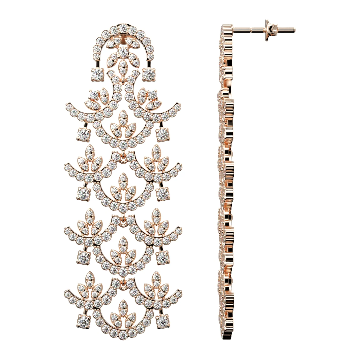 Diamond cascade chandelier earrings in rose gold